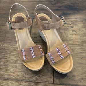 Sperry Top-Sider Women's 7M Dawn Echo Open Toe Leather Tan‎ Wedge Sandal